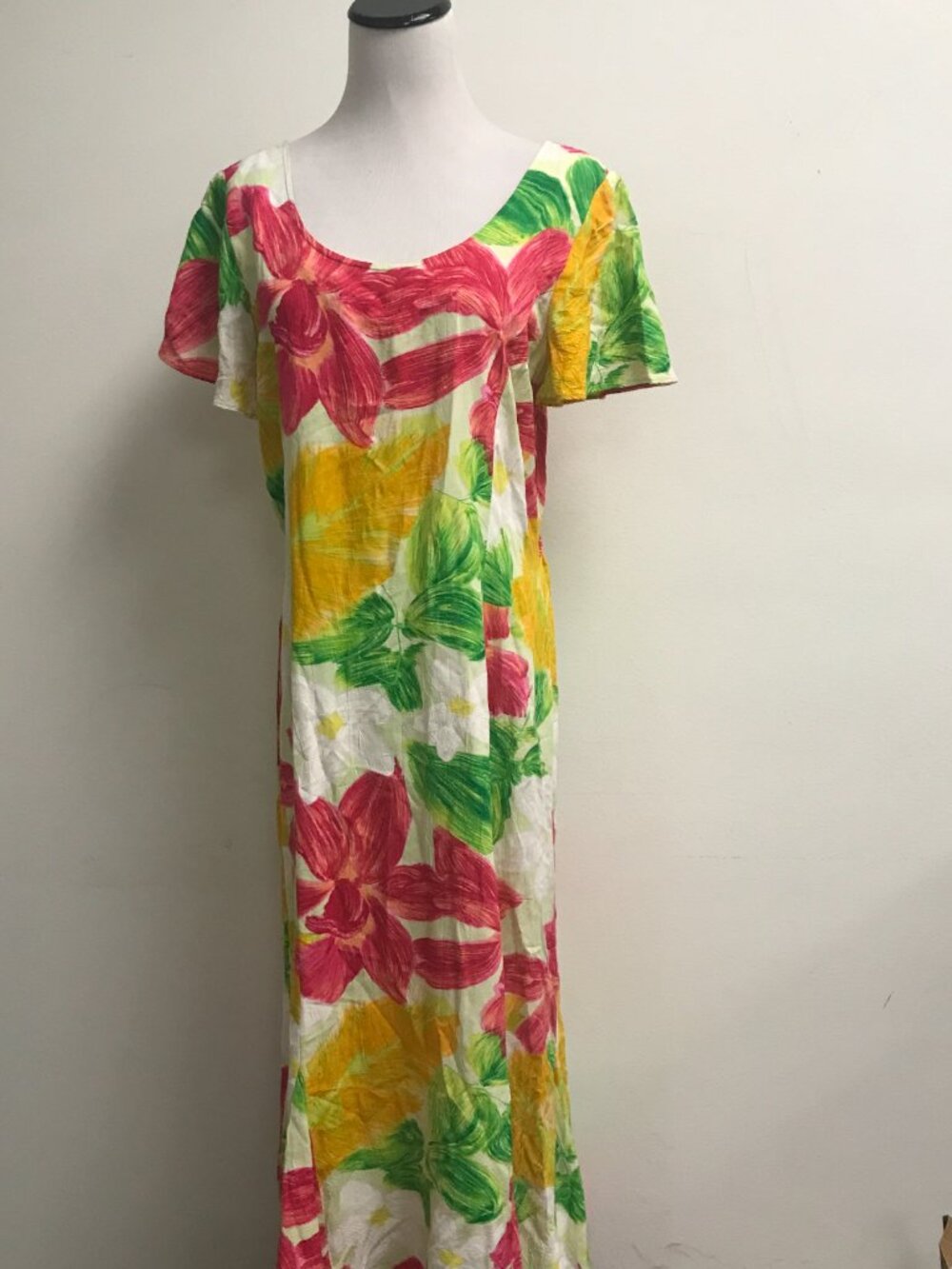 Jams World Maxi dress rayon pink green white floral scoop neck short sleeve M